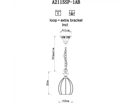 Подвесной светильник Venezia A2115SP-1AB Arte Lamp