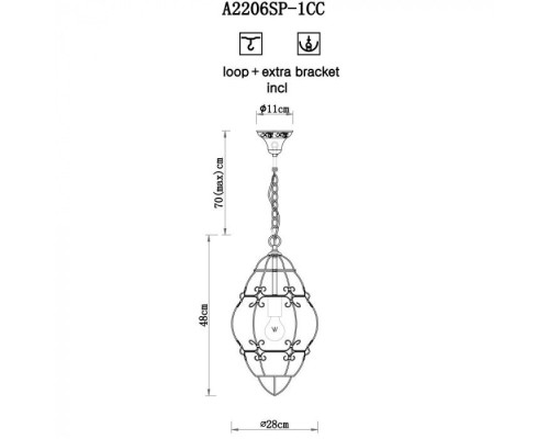 Подвесной светильник Venezia A2206SP-1CC Arte Lamp