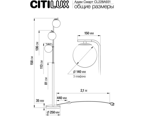 Торшер Адам Смарт CL228A931 Citilux