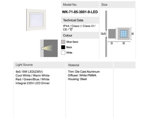 Точечный светильник 7185 71-85-3001-H-9 cool white silver DeLight Collection