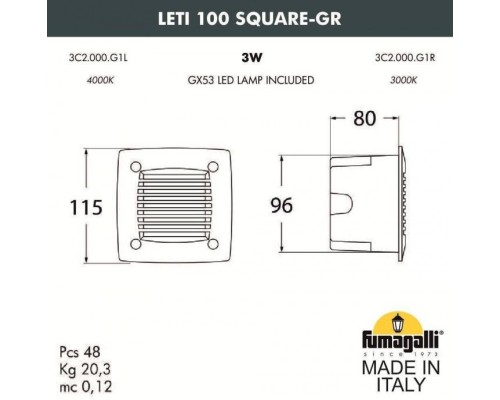 Встраиваемый светильник уличный Leti 3C2.000.000.WYG1L Fumagalli