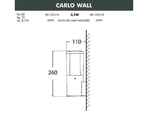 Настенный светильник уличный Carlo DR1.570.000.LXU1L Fumagalli