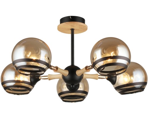 Потолочная люстра  MD.4896-5-S BK+WOOD Imex
