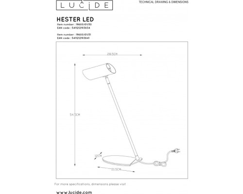 Интерьерная настольная лампа Hester 19600/01/31 Lucide