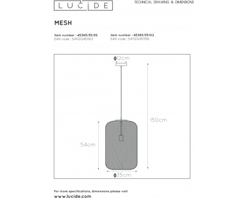 Подвесной светильник Mesh 45385/35/30 Lucide