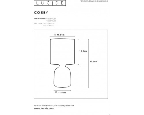 Интерьерная настольная лампа Cosby 47503/81/31 Lucide
