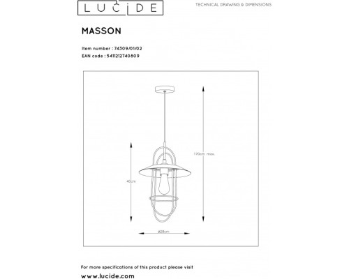 Подвесной светильник Masson 74309/01/02 Lucide