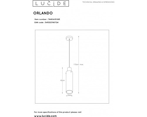 Подвесной светильник Orlando 74404/01/65 Lucide