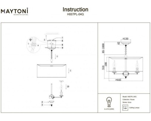 Подвесной светильник Anna H007PL-04G Maytoni