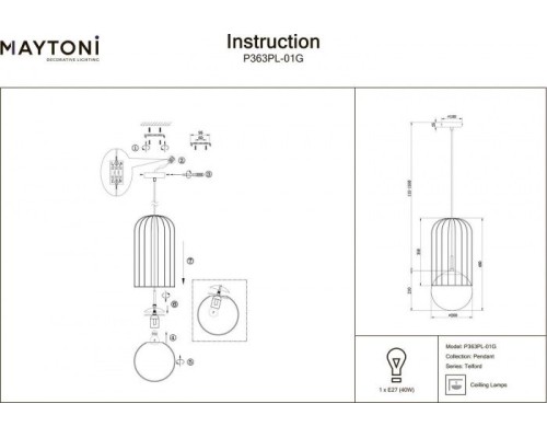 Подвесной светильник Telford P363PL-01G Maytoni