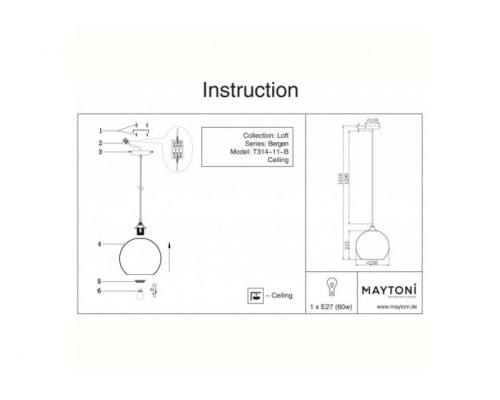 Подвесной светильник Bergen T314-11-B Maytoni
