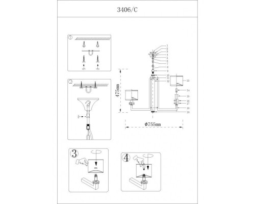 Подвесная люстра 3400 3406/C Newport