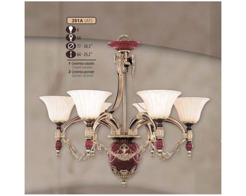 Потолочная люстра 201A 201A/6 AY COBALT/GARNET CERAM. - AMBER CRYST. Riperlamp
