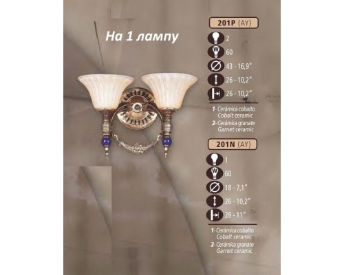 Бра 201N 201N/1 AY COBALT/GARNET CERAM. - AMBER CRYST. Riperlamp