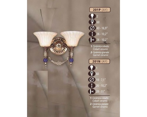 Бра 201P 201P/2 AY COBALT/GARNET CERAM. - AMBER CRYST. Riperlamp