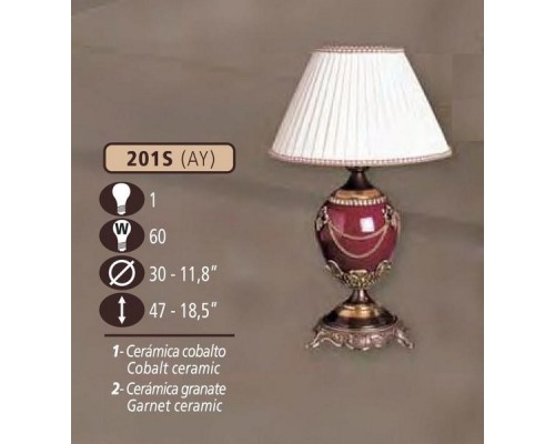 Интерьерная настольная лампа 201S 201S/1 AY COBALT/GARNET CERAM. - CREAM SHADE Riperlamp