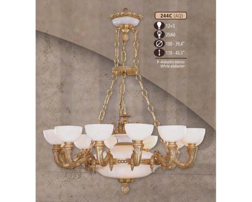 Подвесная люстра 244C 244C/12+3 AQ WHITE/CREAM ALABASTER Riperlamp