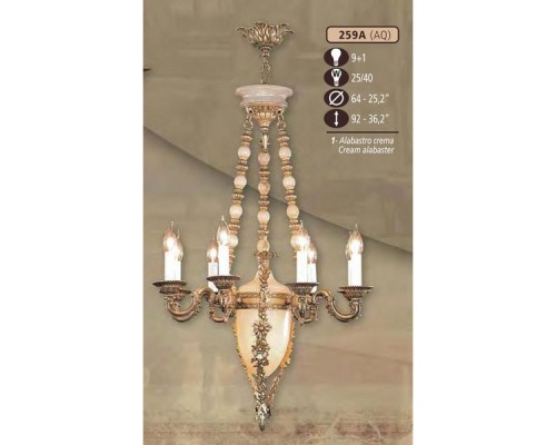 Подвесная люстра 259A 259A/9+1 AQ CREAM ALABASTER Riperlamp