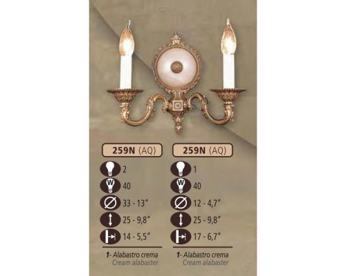 Бра 259N 259N/2 AQ CREAM ALABASTER Riperlamp