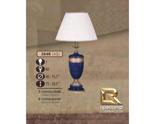 Интерьерная настольная лампа 264R 264R/1 AQ COBALT/GARNET CERAMIC - CREAM SHADE Riperlamp