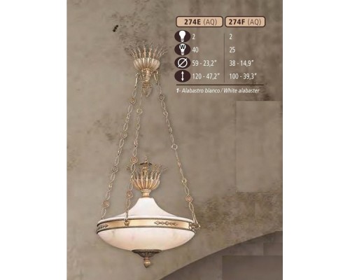 Подвесная люстра 274F 274F/2 AQ WHITE ALABASTER Riperlamp