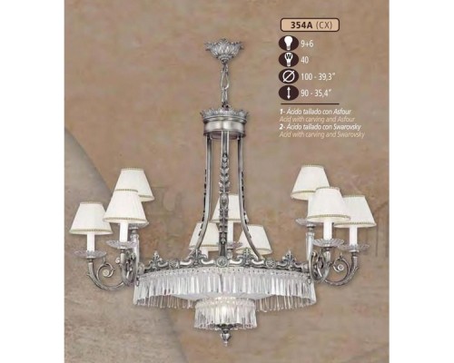 Подвесная люстра 354A 354A/9+6 CX ACID W/CARVING, ASFOUR, CREAM SHADE Riperlamp