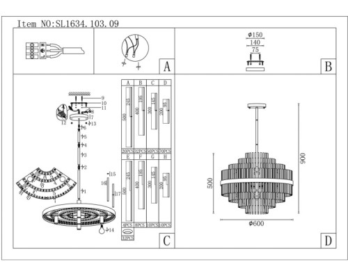 Потолочная люстра Rens SL1634.103.09 ST Luce