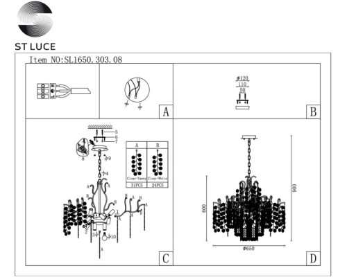 Подвесная люстра Ravello SL1650.303.08 ST Luce
