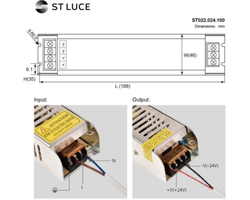 Блок питания для светодиодной ленты  ST022.024.100 ST Luce