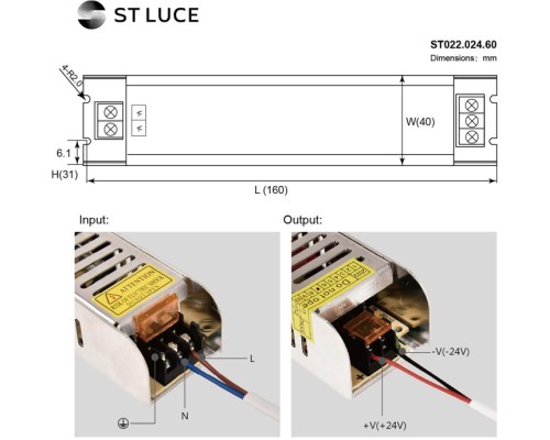 Блок питания для светодиодной ленты  ST022.024.60 ST Luce
