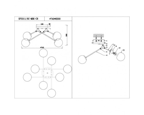 Потолочная люстра Grozotto SF3311/8C-MBK-CR Seven Fires