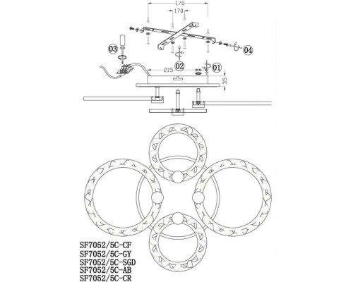 Потолочная люстра Oden SF7052/5C-AB-BL Seven Fires
