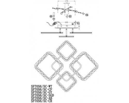 Потолочная люстра Vestejn SF7056/5C-SGD-RGB Seven Fires