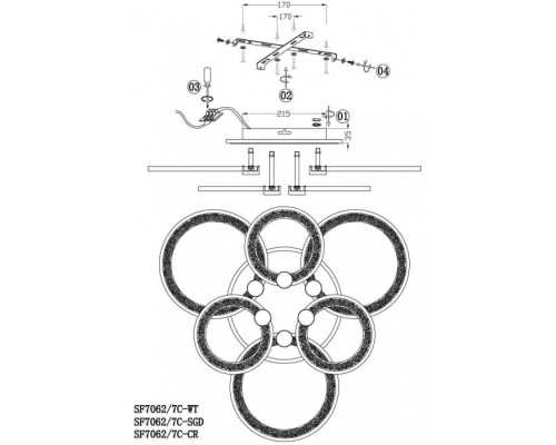 Потолочная люстра Raud SF7062/7C-SGD-BL Seven Fires