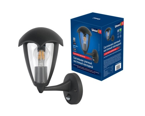 Настенный фонарь уличный  UUL-S81A 60W/E27 SENSOR IP54 BLACK Uniel