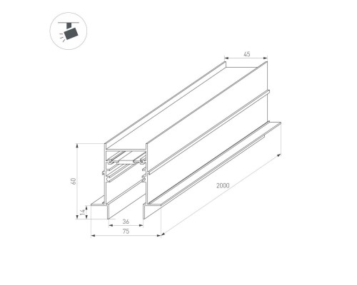 Трек встраиваемый MAG-TRACK-4560-FDW-2000 (BK) 034679 Arlight